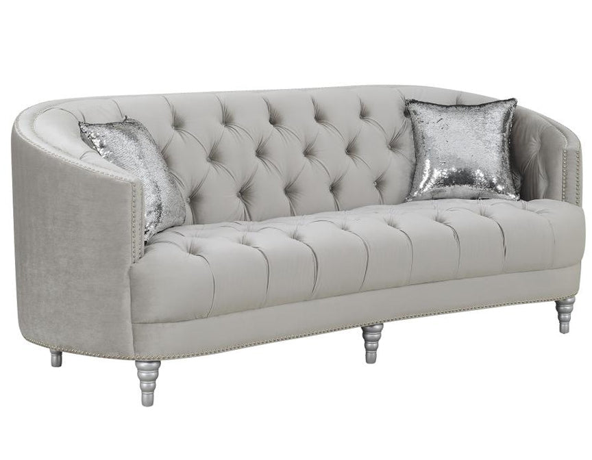 Avonlea Grey Velvet Sofa with Accent Pillows