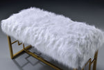 Bagley II White Faux Fur/Gold Brass Finish Metal Base Bench