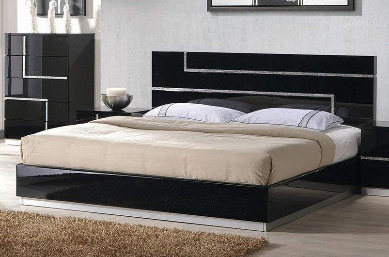 Barcelona Black Lacquer Wood King Bed