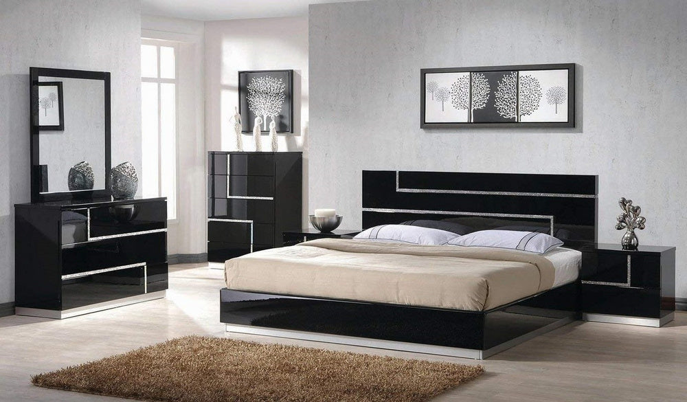 Barcelona Black Lacquer Wood King Bed