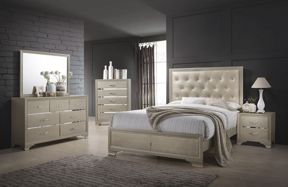 Beaumont 5-Pc Gold-Tone Leatherette/Wood Queen Bedroom Set