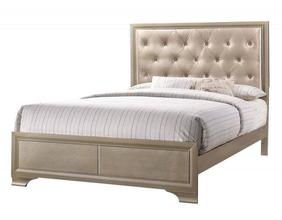 Beaumont Gold King Bed with Upholstered Headboard