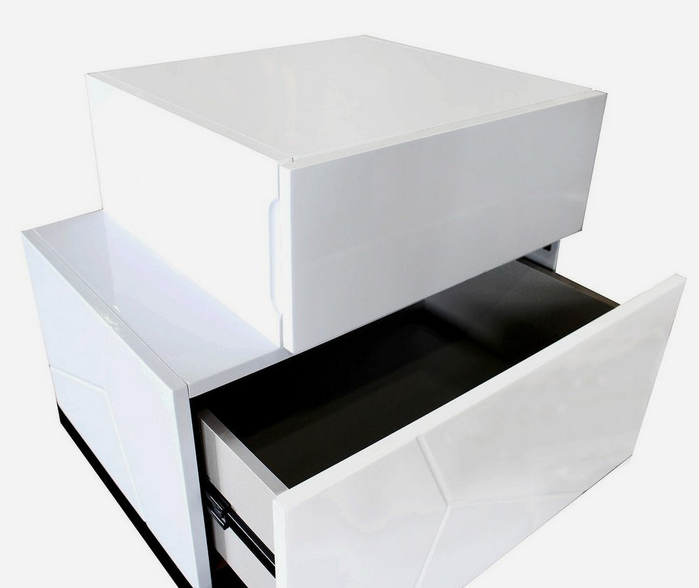 Berlin White Lacquer Wood Left Nightstand