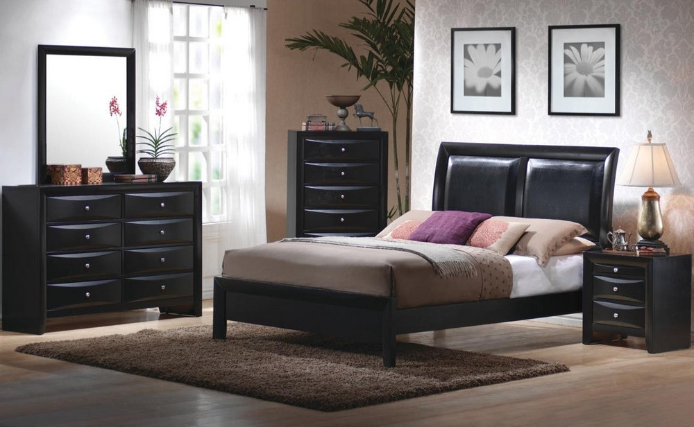 Briana 5-Pc Black Wood/Leatherette King Panel Bedroom Set