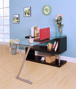 Buck Black High Gloss Wood/Clear Glass Swivel Office Desk