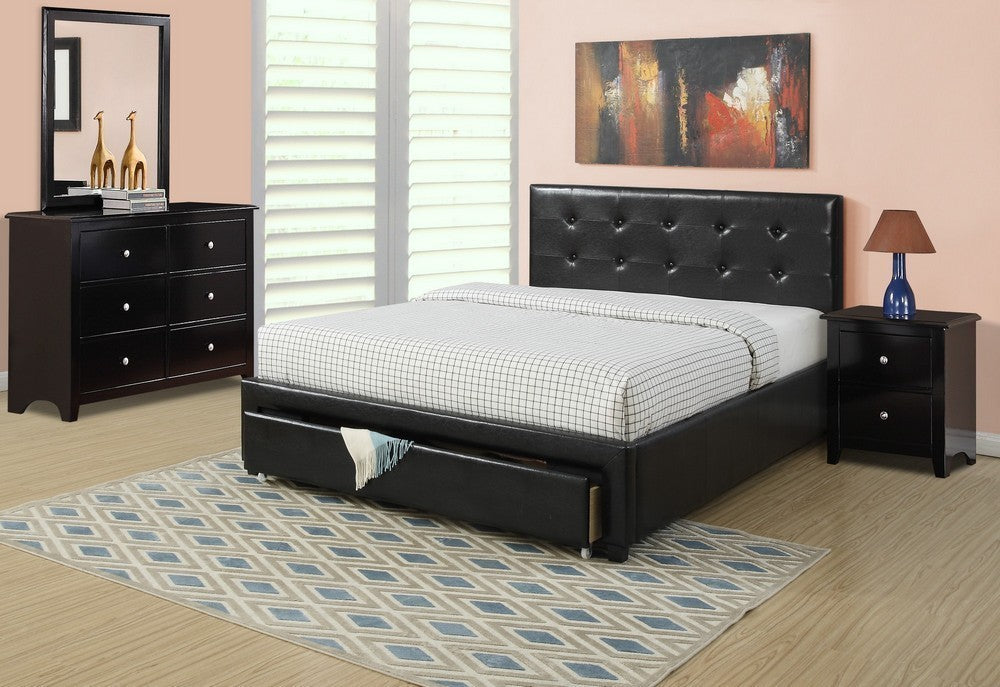 Carla 5-Pc Black Faux Leather/Wood Full Storage Bed Set