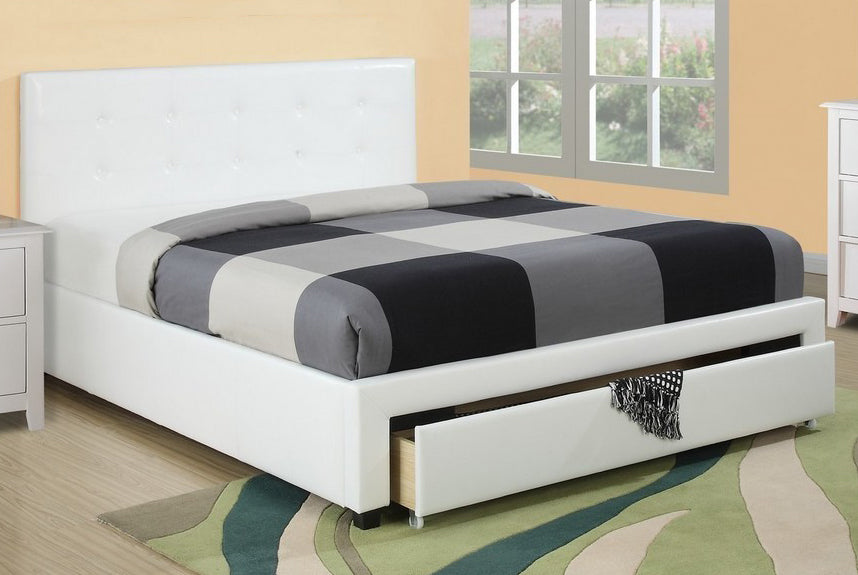 Carla 5-Pc White Faux Leather/Wood Full Storage Bed Set