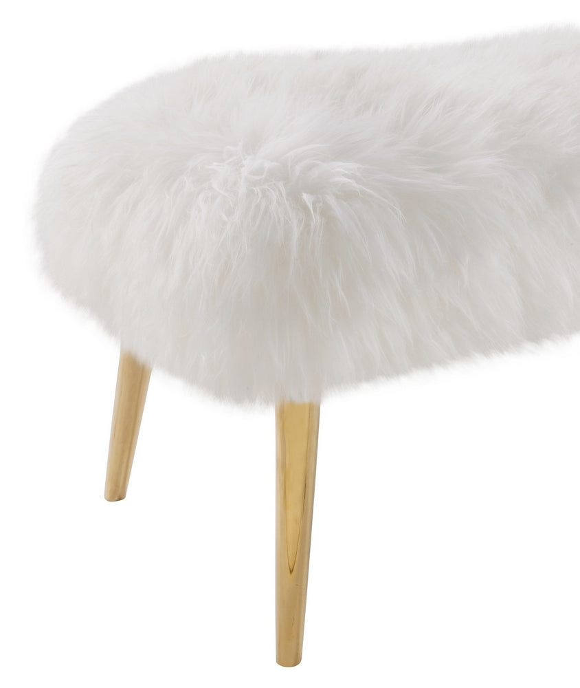 Churra White Sheepskin Seat Bench with Gold Legs