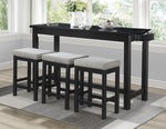 Connected 4-Pc Black Wood Counter Height Table Set