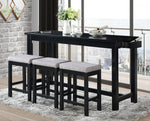 Connected 4-Pc Black Wood Counter Height Table Set