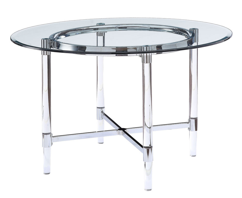 Daire Clear Tempered Glass/Acryl Round Dining Table