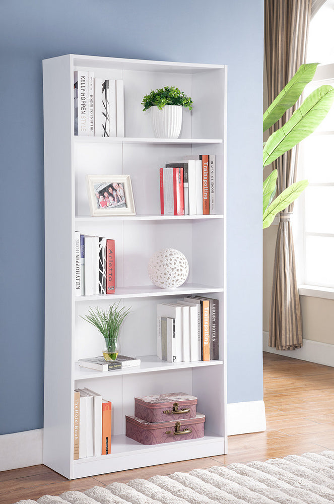 Giada White Wood Bookcase with 5 Open Shelves