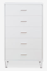 Deoss White Finish Wood Chest with 5 Drawers