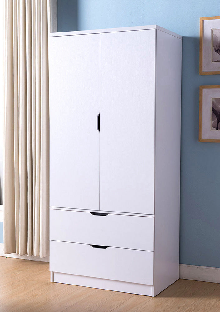 Elisabetta White Wood 2-Drawer Wardrobe