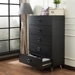 Elms Black Wood Chest with 5 Drawers