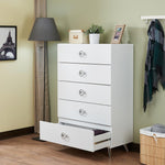 Elms White Wood Chest with 5 Drawers