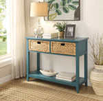 Flavius Teal Wood Console Table with 2 Baskets