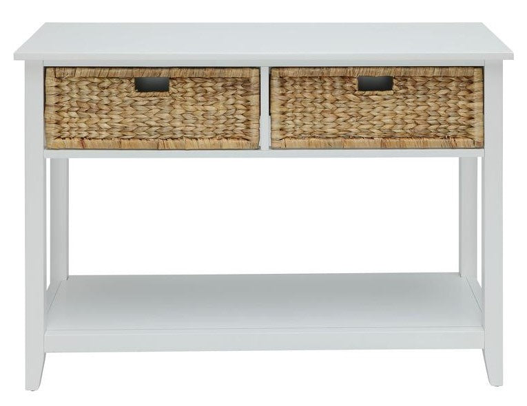 Flavius White Wood Console Table with 2 Baskets