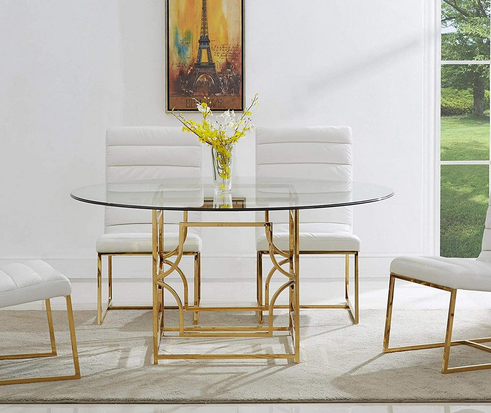 Hannah Gold Metal/Glass 60" Dining Table