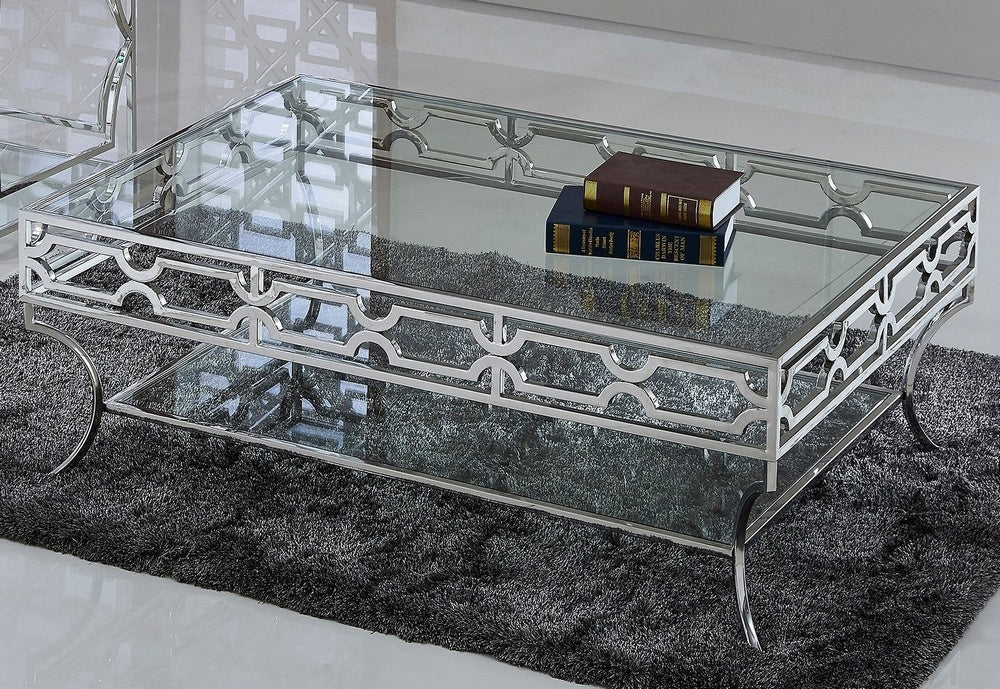 Hannah Silver Metal/Clear Glass Coffee Table