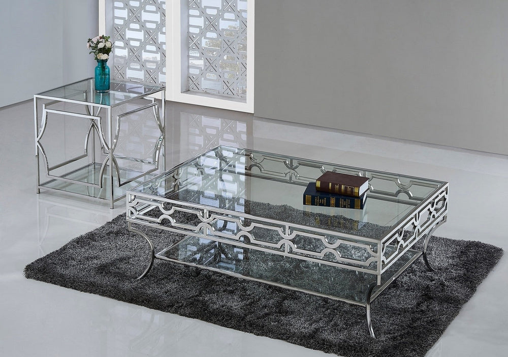 Hannah Silver Metal/Clear Glass End Table