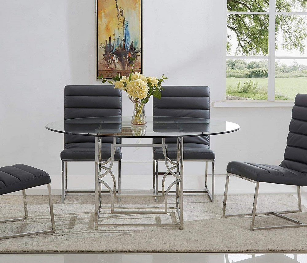 Hannah Silver Metal/Glass 60" Dining Table