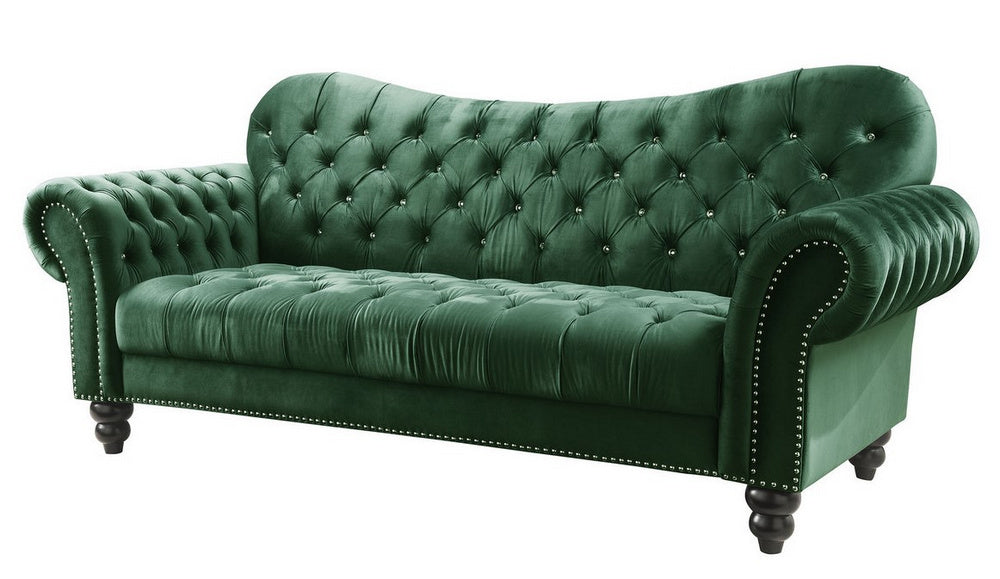 Iberis Green Velvet Sofa with Rolled Armrest