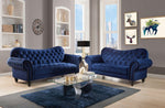 Iberis Navy Velvet Loveseat with Rolled Armrest