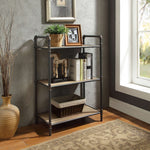 Itzel Antique Oak Wood/Sandy Gray Metal Bookshelf with 3 Shelves