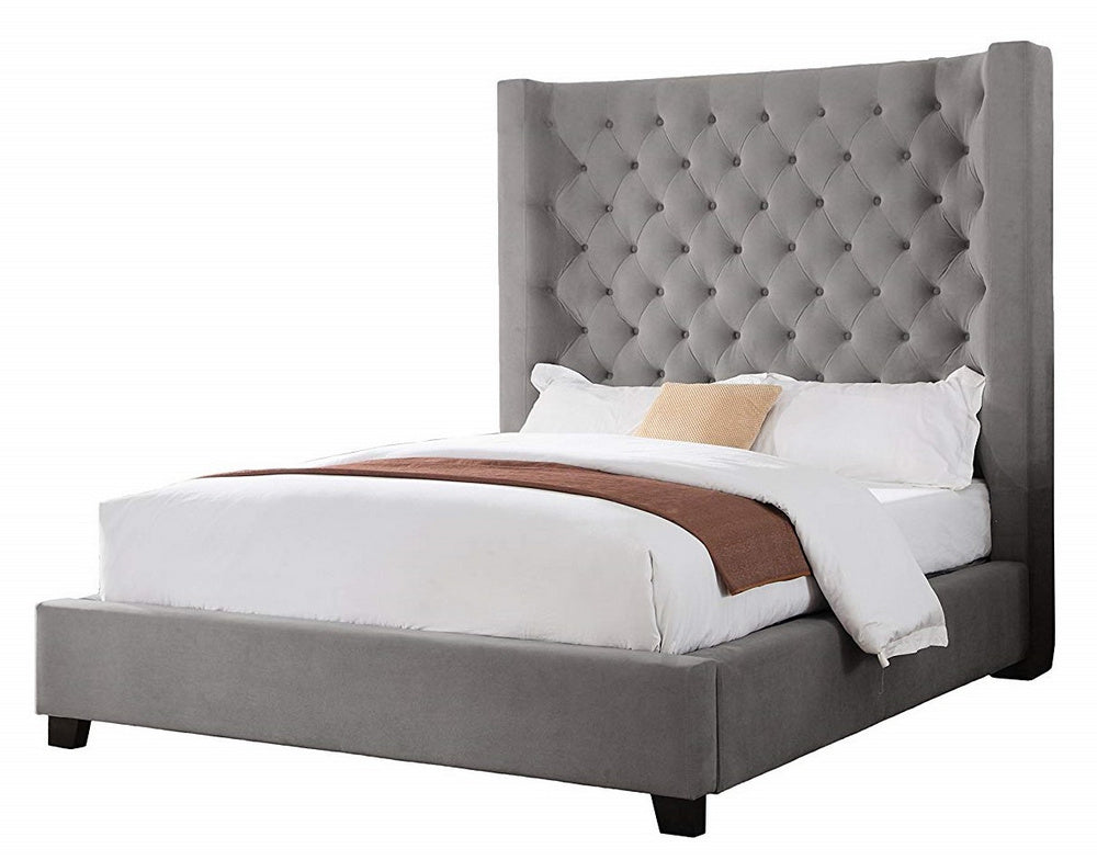 Jamie Grey Velvet King Bed (Oversized)