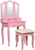 Janelle Pink Wood Vanity with Mirror & Stool