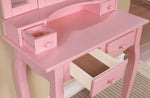 Janelle Pink Wood Vanity with Mirror & Stool