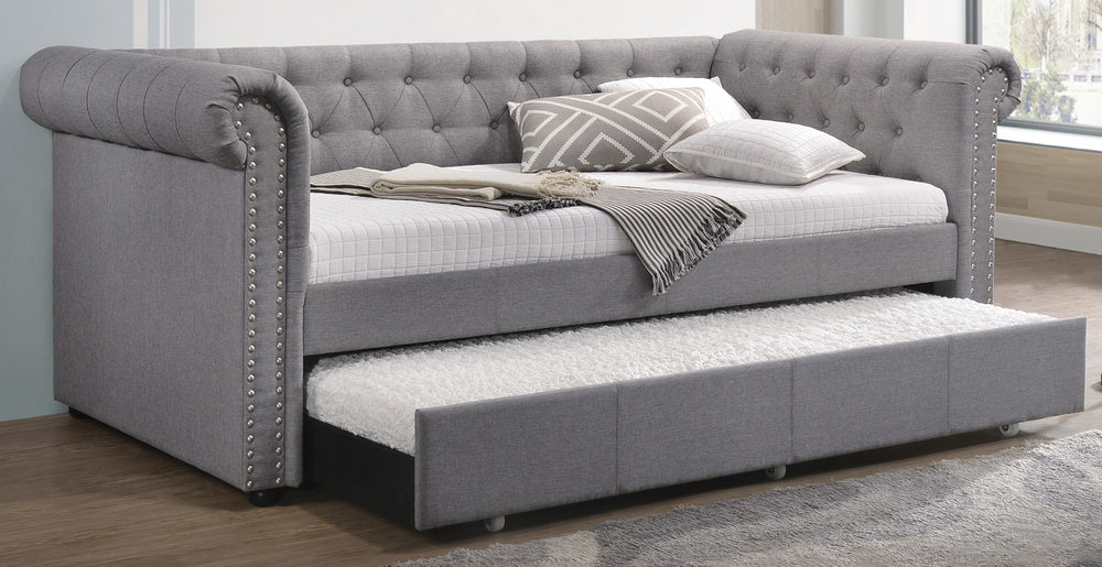 Justice Smoke Gray Fabric Twin Daybed with Trundle (Oversized)