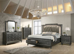 Kaitlyn Metallic Gray Wood King Bed with LED & Storage