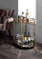 Lacole Gold Metal/Mirror Bar Cart with 2 Shelves