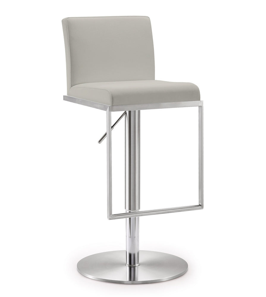 Amalfi Light Grey Vegan Leather/Metal Adjustable Bar Stool