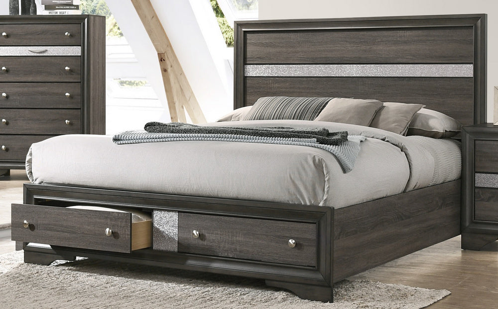 Naima Gray Wood King Bed with Storage