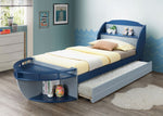 Neptune II Navy/Gray Wood Twin Bed with Storage Headboard