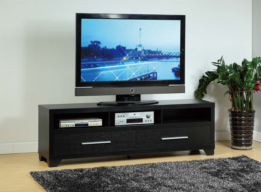 Nicolina Black Wood TV Stand with 3 Open Shelves