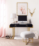 Nomo White Sheepskin Seat Bench with Gold Metal Base