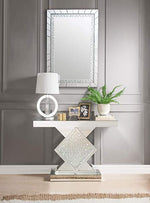 Nysa Mirrored Console Table with Rhombus Pedestal Base