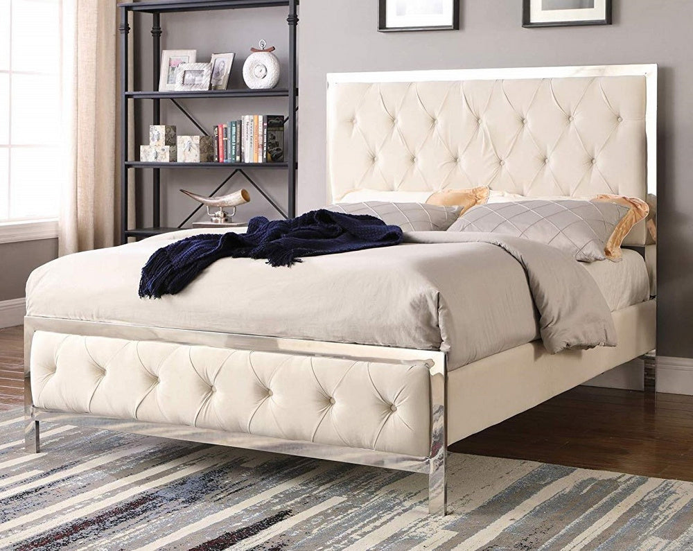 Pamella Beige Fabric King Bed (Oversized)