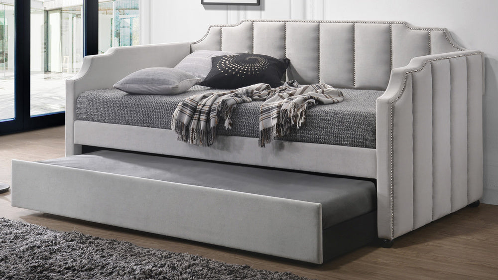 Peridot Dove Grey Velvet Twin Daybed with Trundle