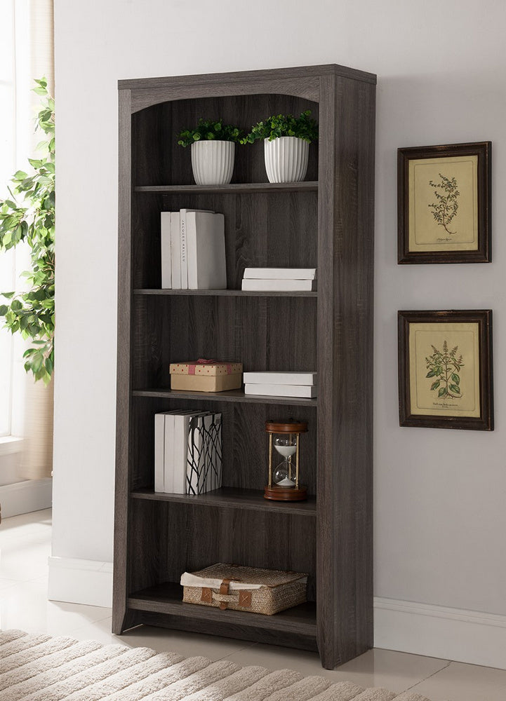 Pietra Distressed Grey Wood Bookcase with 5 Open Shelves