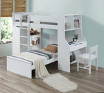 Ragna White Wood Twin Loft Bed with Desk & Wardrobe