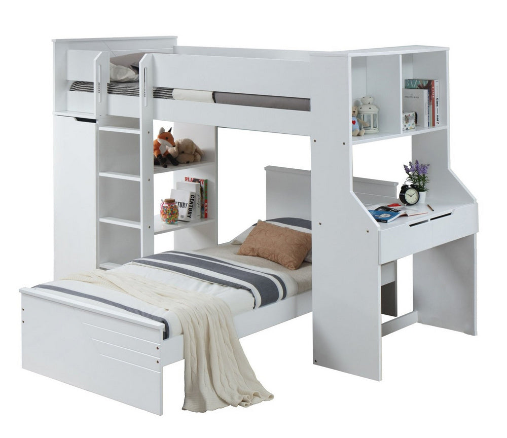 Ragna White Wood Twin Loft Bed with Twin Bed