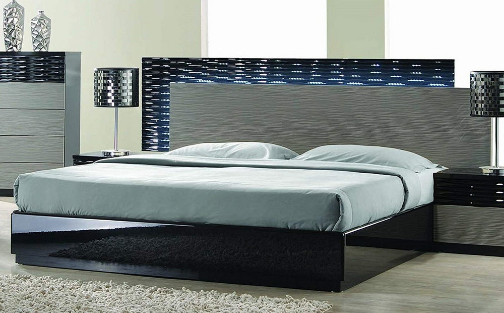 Romania Black & Zebra Grey Wood Queen Bed