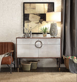 Rosy Brown Top Grain Leather/Silver Metal Console Table