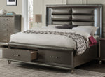 Sadie Dark Champagne Wood King Bed with LED & Storage