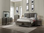 Sadie Dark Champagne Wood Queen Bed with LED & Storage